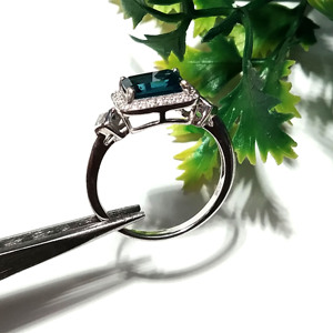 Anillo de Cóctel con Topacio Azul Corte Esmeralda para Mujer, Plata de Ley 925, Anillo de Compromiso y Boda, Regalo para Chicas y Mujeres, Plata KGN - Product Image 2