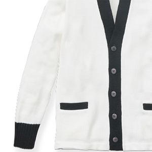 Women's Casual White Single-Breasted Long Sleeve V-Neck <b>Cardigan</b> Sweater Color Blocked Wool/Cashmere <b>Front</b> Button Detail Winter - Product Image 3