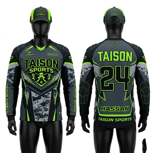 Camiseta de paintball para hombre, tela interlock de poliéster premium, negro, gris, camuflaje, panel verde neón, diseño acolchado, sublimación, logotipo personalizado - Product Image 1