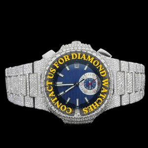 Reloj de Diseño Exclusivo con Cronógrafo, Esfera de Cristal, Oro Blanco, Completamente Adornado con Piedras, Estilo Hip Hop, Cuarzo, Fecha Automática, Moda, Negocios, Nuevo y Personalizado - Product Image 3