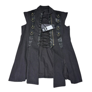 Men Lace-Up Black <b>Gothic</b> Vest <b>Jacket</b> Metal Hardware Faux Leather Panels Vests Factory Wholesale 2026 - Product Image 1