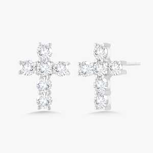 Cross Stud <b>Earrings</b> 1Ct 14k Solid Gold Modern Dainty Prong Set Push Back Round Lab Grown Diamond Everyday Fine Jewelry Wholesale - Product Image 3