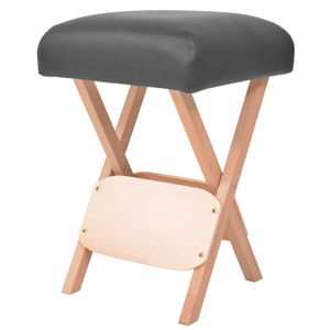 Tabouret de massage pliable en similicuir noir (100% PVC) en bois massif, élégant et confortable, pour thérapeutes - Product Image 2