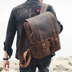 Luxury <b>Waterproof</b> Leather Laptop Bag Anti-Theft Vintage Travel Rucksack Genuine Leather Multi-Pocket LBP-0428 - Product Image 1