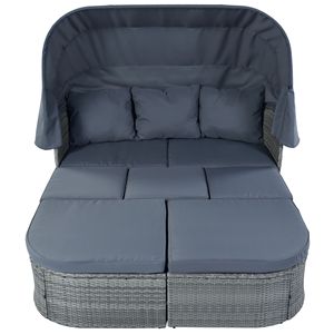 Set di Mobili da Esterno in Vimini con Divano Letto e Baldacchino Retrattile per Conversazione e Relax - Product Image 3