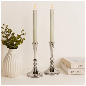 Porte-bougie conique en métal argenté de luxe, chandelier moderne et élancé pour centre de table de mariage et décoration de table minimaliste à domicile - Product Image 2