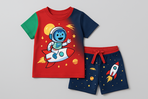 Ensemble léger en coton pour enfants, t-shirt et short, tenue décontractée d'été respirante, vêtements deux pièces, taille personnalisée, fabrication OEM - Product Image 5