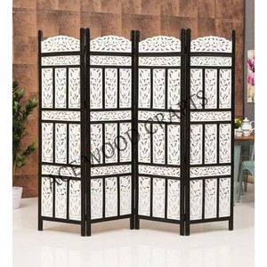 Separador de ambientes de 4 paneles de madera de Sheesham hecho a mano con vidrio ornamentado - Venta al por mayor - Product Image 1