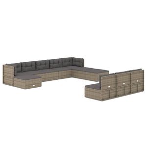 11-Piece Gray Poly <b>Rattan</b> Patio Lounge Set with <b>Cushions</b> for <b>Garden</b> Lounging - Product Image 2