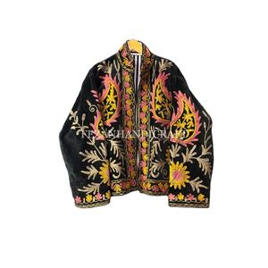 Veste en velours indien à broderie florale faite à la main pour femmes manteau d'hiver court doublure en coton tenue de fête printemps automne - Product Image 1