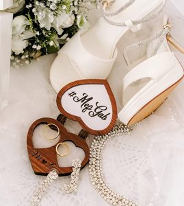 Boîte à bague en bois en forme de cœur avec miroir, article cadeau personnalisé pour fiançailles et mariage, marron - Product Image 4