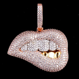 Iced Out Lip Hiphop Pendant Necklace 925 Silver <b>Charm</b> Gold Plated Moissanite Bling Jewelry Pendant for Party Wear Unisex - Product Image 1
