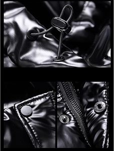 Glossy Puffer Waterproof Custom Hoodie Jacket <b>Winter</b> Outdoor Hooded Jacket with Shiny Bubble Zipper Hoodie Glossy Parka Jackets - Product Image 4