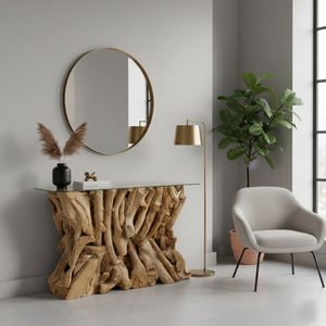 Mesa Consola Artesanal Rústica de Madera de Teca Sostenible de Alta Gama para Pasillo, Ideal para Minoristas - Product Image 4