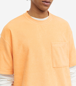 T-shirt en coton 100% ultra-luxe coupe oversize, style doux, col montant en coton, uni sur la poitrine, manches courtes pour homme, idéal pour l'été - Product Image 3