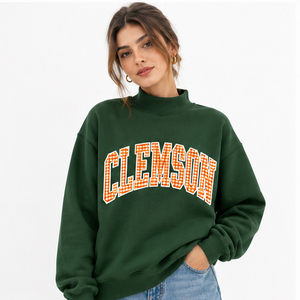 Clemson Embroidered <b>Mock</b> <b>Neck</b> Sweatshirt Personalized College Pullover Custom Slogan Turtleneck Style Sweater Game Day Shirt - Product Image 3