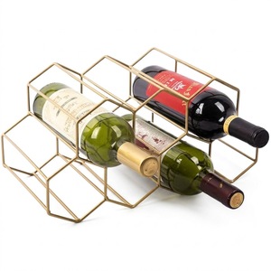Geometric Metal Wine Rack Countertop 7 <b>Bottle</b> Holder <b>Brushed</b> Gold Freestanding Wine Display Stand For Home Bar Kitchen Storage - Product Image 1