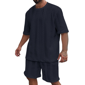Conjunto de Camiseta y Pantalones Cortos para Hombre, Color Beige, Tejido de Punto, Color Sólido, Ropa Casual de Verano, Tela de Algodón Transpirable - Product Image 4