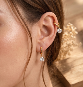 10K 14K 18K Solid Gold Round Lab Grown Diamond Hoop Dangle <b>Earrings</b> <b>Fine</b> Drop <b>Earring</b> Moissanite Crystal Drop Hoop <b>Earrings</b> - Product Image 4