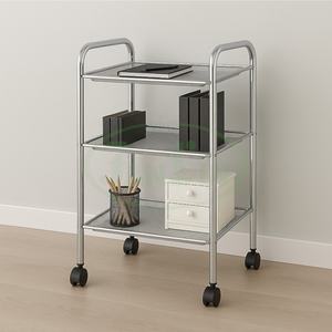 Compact Movable Three-Layer Metal Mesh Storage Trolley with Wheels Modern Minimalist Kitchen Bathroom Living Room <b>Utility</b> <b>Cart</b> - Product Image 1