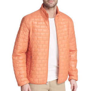 Veste matelassée orange pour homme, col montant, fermeture éclair, coupe-vent décontractée, rembourrage en polyester, pour l'automne - Product Image 4