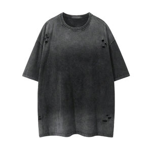 Camisetas de Cuello Redondo de Algodón de Alta Calidad para Hombre, Talla Grande, Tejido de Punto, Estilo Desgastado, Lavado al Sol, Estilo Urbano, Tela de 180 Gramos - Product Image 1