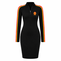 Robe moulante pour femme NSPDK, à rayures contrastées, manches trois-quarts, col montant zippé, longueur genou, coupe ajustée, brodée, décontractée