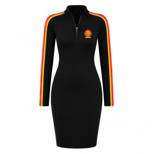 Vestido Casual Bodycon para Mujer NSPDK con Rayas en Contraste, Manga con Cierre de Cremallera, Cuello Simulado, Largo hasta la Rodilla, Ajuste Delgado y Bordado - Product Image 1
