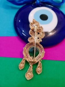 Broche en forme de kalangi avec pierre doublette verte pour cadeau de mariage pour homme, cadeau pour le marié, accessoires Dulha, métal argent 925 - Product Image 6