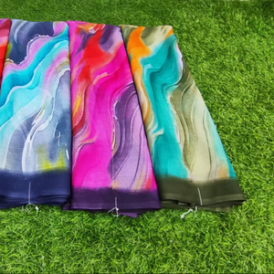 Sari en georgette durable et léger, respirant, avec chemisier, pour usage quotidien, fournisseur en gros de saris - Product Image 1