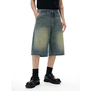 Shorts Bermuda en Denim Délavé pour Homme, Couleur Unie, Style Décontracté, Cordon de Serrage, 100% Coton Respirant, Écologique, Séchage Rapide, Toile - Product Image 1