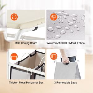 <b>3</b>-Section Heavy Duty Ironing Board <b>Laundry</b> Sorter Cart Lockable Wheels <b>3</b> Removable Bag Rolling <b>Basket</b> Clothes Storage Sorting - Product Image 4