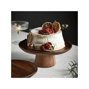 Support à gâteau en bois d'acacia de qualité supérieure, élégant, rond, pour desserts, mariages, anniversaires, fêtes, support à pâtisserie en bois naturel - Product Image 3