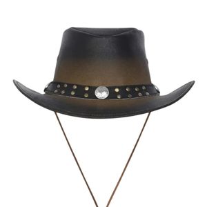 หมวกคาวบอยสไตล์วินเทจสีน้ำตาลขัดเงาแบบไล่เฉดสี ทำจากผ้าสักหลาด พร้อมสายหนังประดับหมุดแบบสั่งทำพิเศษ - Product Image 2