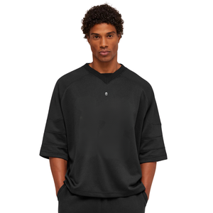 T-shirt de sport graphique surdimensionné pour homme, respirant, coupe ample, idéal pour l'entraînement et le fitness, noir - Product Image 1