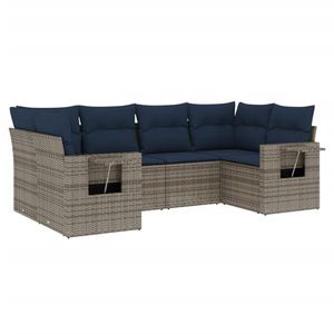 Juego de sofás de jardín de ratán sintético gris de 6 piezas con cojines - Product Image 2