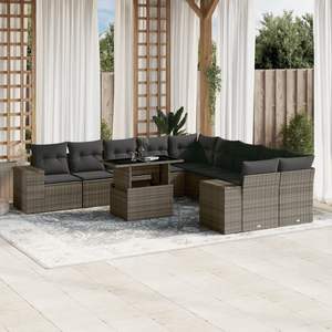 Conjunto de sofás de jardín grandes con reposabrazos ajustables en ratán sintético gris - Product Image 1
