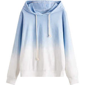 Sudadera con Capucha Extra Grande para Mujer, Degradado Azul Blanco, 100% Algodón Tejido, Manga Larga, Informal, Otoño - Product Image 1