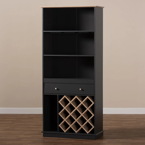 Nisto Tall <b>Bar</b> Unit Modern Wooden Wine and Liquor Storage Cabinet with Glass Holder <b>Shelves</b> Freestanding Home Furniture - Product Image 5