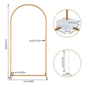 Arco Regolabile in Ferro Giallo Dorato per Matrimoni, Tetto ad Arco, Cornice Quadrata per Porta 100x200cm, con Sacca d'Acqua e Chiodi da Terra - Product Image 6