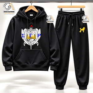 Conjunto de Sudadera con Capucha y Pantalones Deportivos Ecológicos 100% Algodón Negro para Mujer de Sigma Gamma Rho, Chándal con Letras Griegas de la Hermandad - Product Image 1
