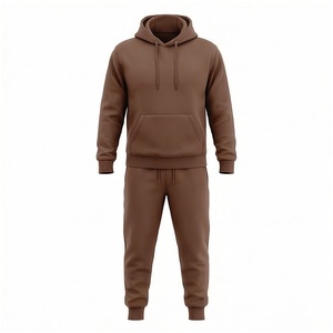 Ensemble de survêtement à capuche marron pour homme, manches longues, couleur unie, respirant, décontracté, pour l'automne, coupe classique, 100% coton - Product Image 1