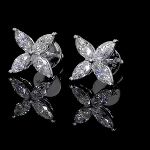 Marquise Cut Diamond Flower <b>Earrings</b> IGI Certified Lab Grown 14k White Gold D Color Women's Wedding Classic <b>Studs</b> Trendy 2.200g - Product Image 1