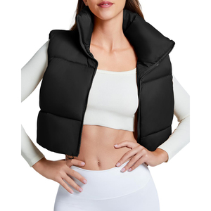 Chaleco Acolchado Negro para Mujer, con Cierre de Cremallera Personalizado, Sin Mangas, Color Sólido, Cortavientos, Informal - Product Image 2