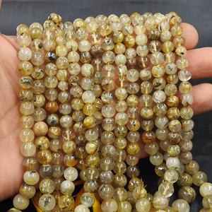 ลูกปัดทรงกลมควอตซ์รูไทล์สีทอง-ผิวเรียบ-สำหรับทำเครื่องประดับ-18นิ้ว 4-10มม. ประมาณ-หินธรรมชาติ - Product Image 1