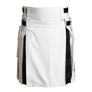 Jupe écossaise pour femme, style cargo hybride blanc, avec intérieur plissé à carreaux écossais contrastants, robuste et utilitaire, mode écossaise des Highlands - Product Image 2
