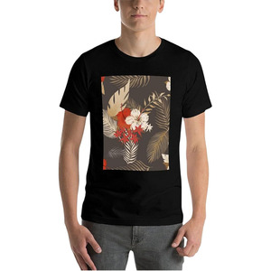 Camisetas de algodón para hombre con estampado floral, camiseta informal de manga corta con cuello redondo y estampado de arte japonés, camiseta básica holgada para verano y playa - Product Image 1