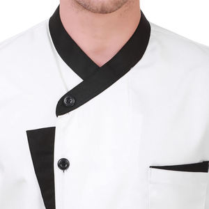 Chaqueta de Chef Blanca de Manga Corta para Hombre, Cuello Negro, Alta Visibilidad, Transpirable, de Algodón, Overol de Trabajo - Product Image 6