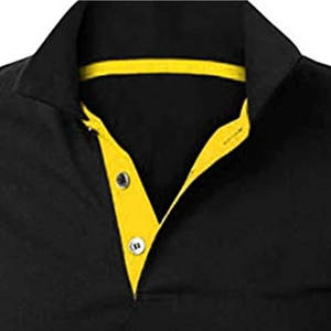 Chemise décontractée pour homme en maille à manches courtes, noire et jaune, avec blocs de couleur, imprimé, boutonnée, coupe droite, anti-plis - Product Image 4