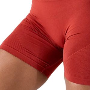 Shorts de sport pour femmes, taille haute, sans couture, rouge, compression, extensible, fitness, gym, entraînement, athlétique, vêtements de sport - Product Image 3